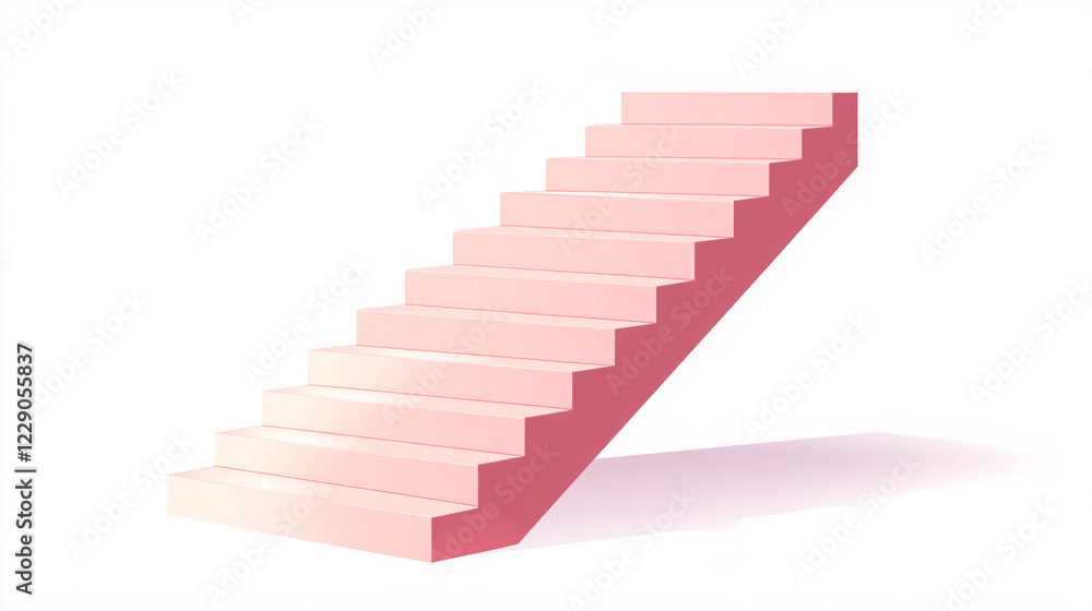 Obraz premium Minimalist floating pink staircase against a white background creating a surreal and modern architectural concept with clean design 