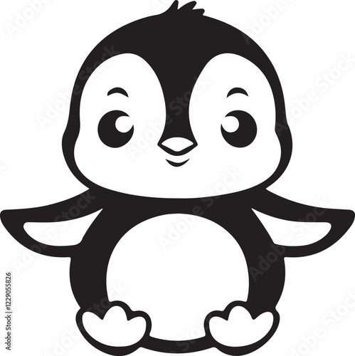 Cute Penguin Silhouette Vector Art Illustration Design
