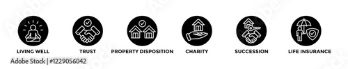 estate planning web banner concept with group of icons for business and media