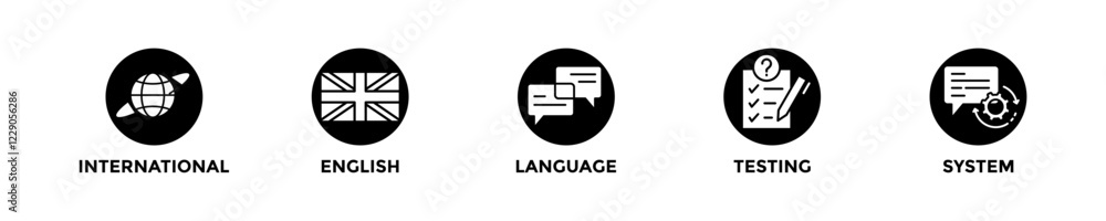 ielts web banner concept with group of icons for business and media ielts web banner concept with group of icons for business and media