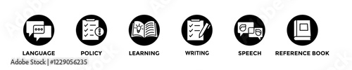 grammar web banner concept with group of icons for business and media