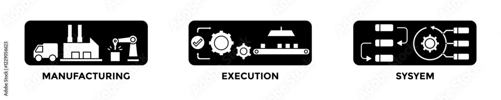 MES web banner concept with group of icons for business and media MES web banner concept with group of icons for business and media