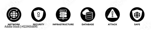 network security web banner concept with group of icons for business and media