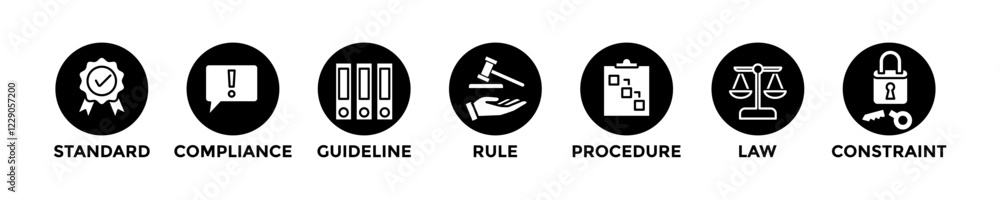 regulation web banner concept with group of icons for business and media regulation web banner concept with group of icons for business and media