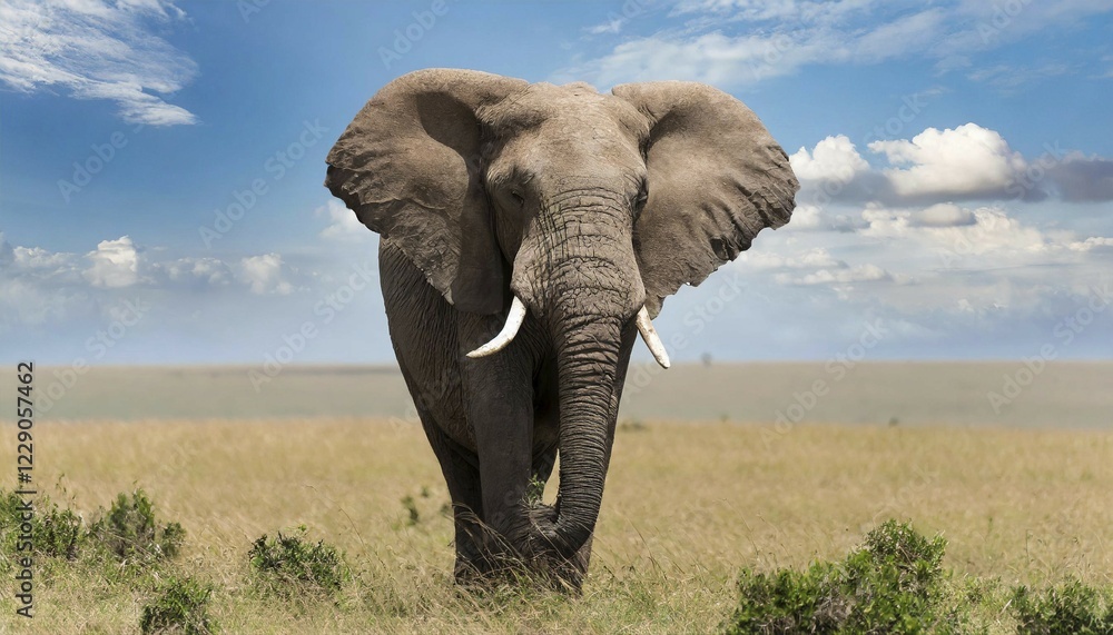 Naklejka premium KI generated, animal, animals, mammal, mammals, biotope, habitat, one, individual, foraging, wildlife, Africa, Kenya, african elephant (Loxodonta africana), Africa