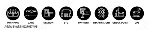 toll road web banner concept with group of icons for business and media