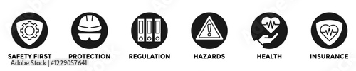 WORK SAFETY web banner concept with group of icons for business and media