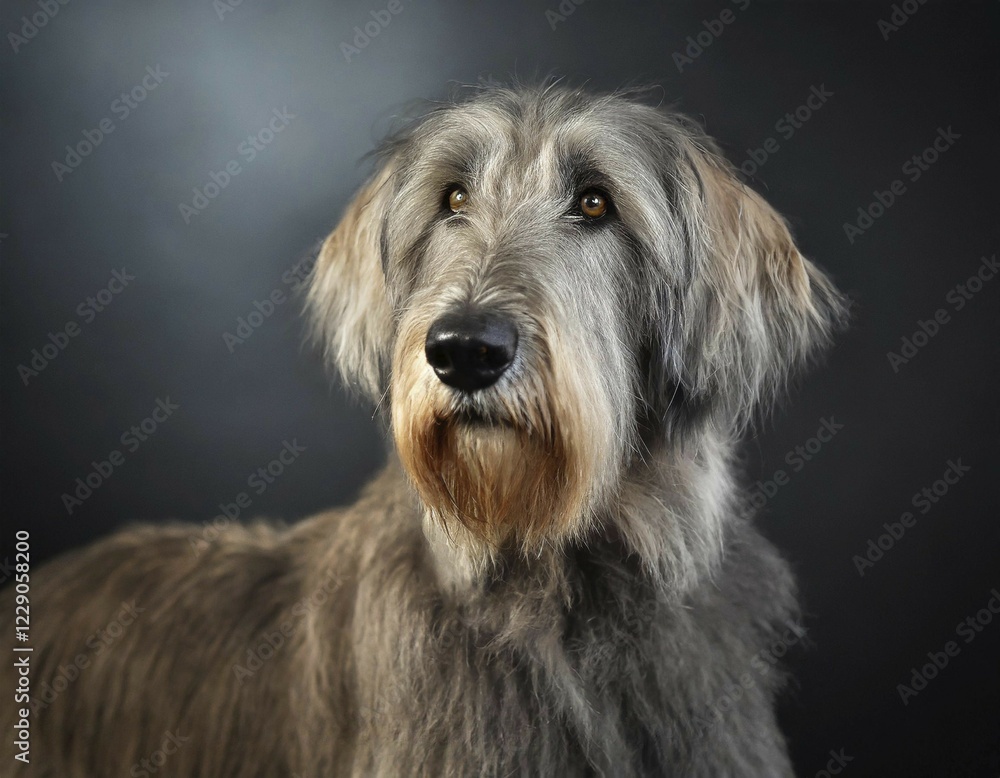Dog, Irish Wolfhound, portrait, head only, puppies, dark background, AI generated, AI generated Dog, Irish Wolfhound, portrait, head only, puppies, dark background, AI generated, AI generated