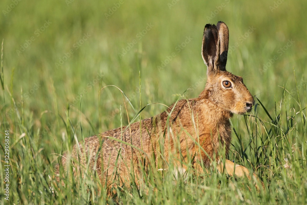 Hare (Lepus europaeus) in a meadow, Allgäu, Bavaria, Germany, Europe Hare (Lepus europaeus) in a meadow, Allgäu, Bavaria, Germany, Europe