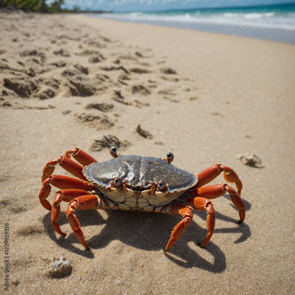 A crab walking along a sandy tropical beach. A crab walking along a sandy tropical beach.