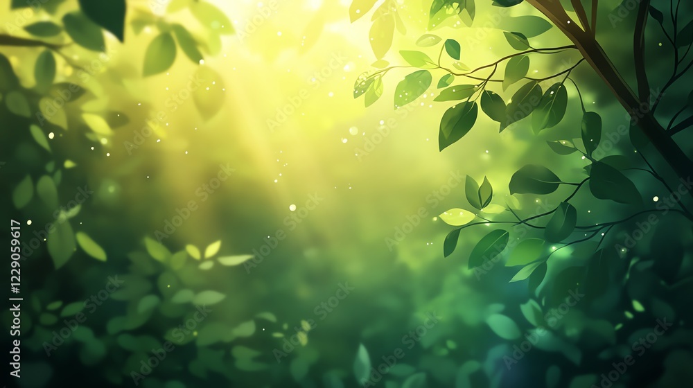 Lush green leaves with soft sunlight shining. Lush green leaves with soft sunlight shining.