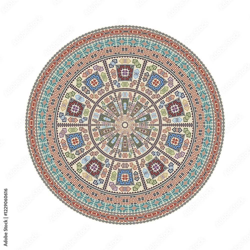 Naklejka premium Circular pattern in traditional Palestinian style, vector design element