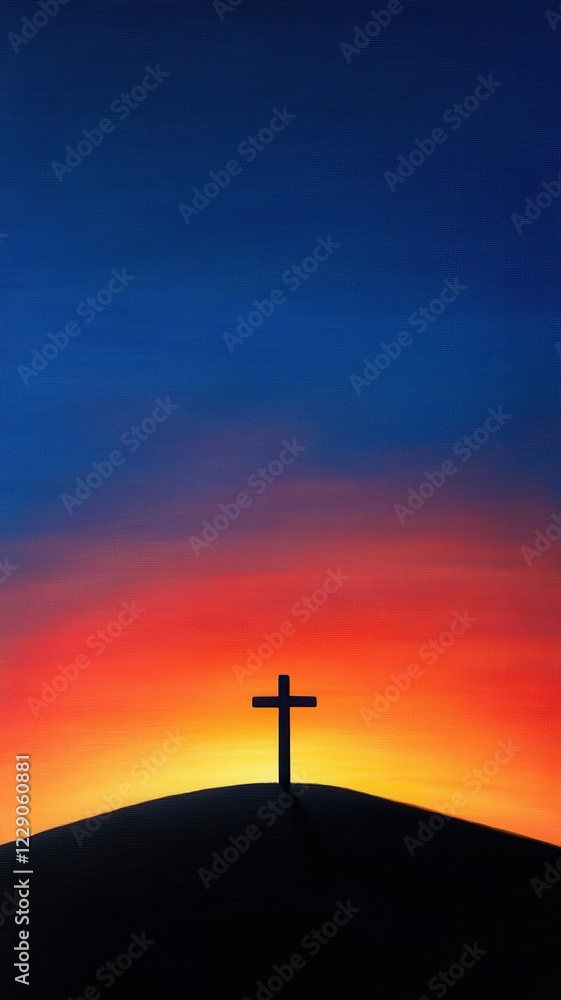 Cross Silhouetted Against a Vibrant Sunset Sky, Symbolizing Hope and Faith in the Darkness Cross Silhouetted Against a Vibrant Sunset Sky, Symbolizing Hope and Faith in the Darkness
