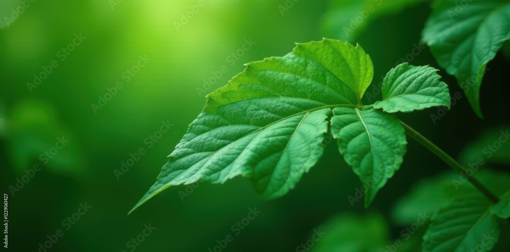 A Vibrant Green Leaf Illuminated by Soft Sunlight in a Lush Natural Setting A Vibrant Green Leaf Illuminated by Soft Sunlight in a Lush Natural Setting