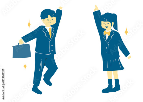 学生２人がポーズをとるイラスト