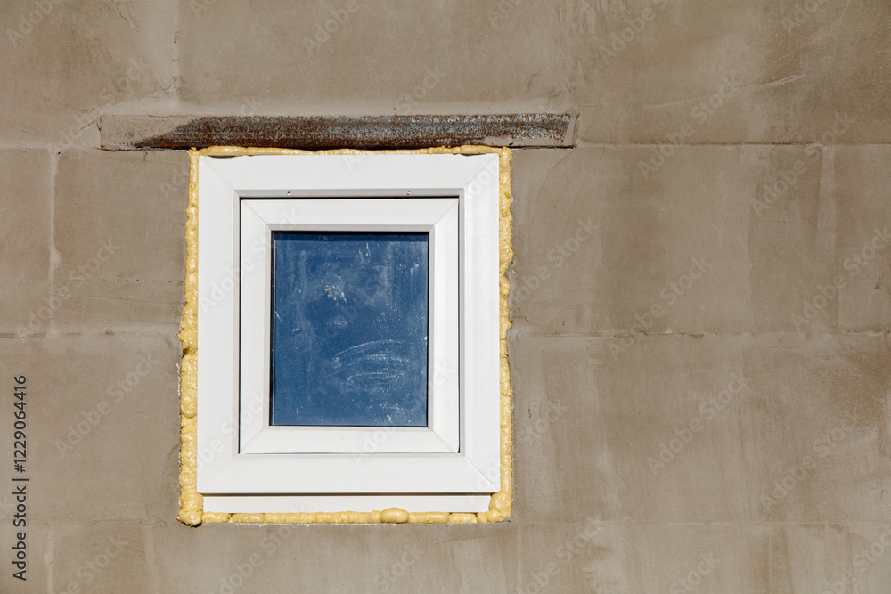 Fototapeta premium A window with a blue reflection on the wall