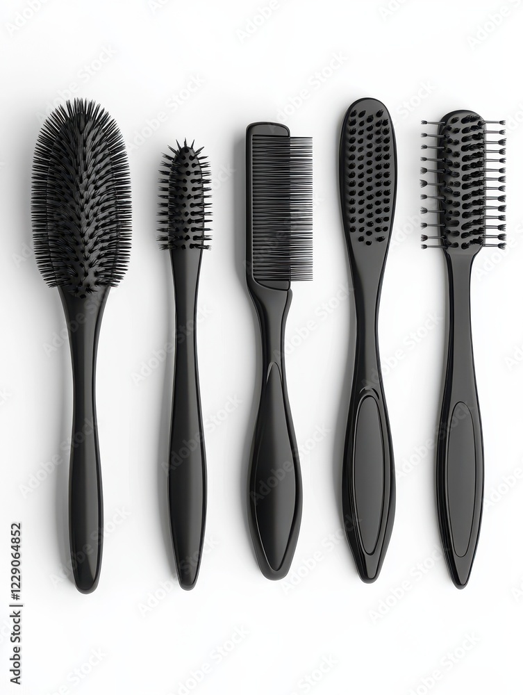 hair tools, beauty and hairdressing concept - different brushes or combs on white background hair tools, beauty and hairdressing concept - different brushes or combs on white background