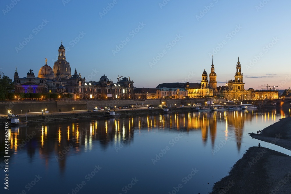 Cityscape with river Elbe and Dresden Cathedral, Dresden, Saxony, Germany, Europe Cityscape with river Elbe and Dresden Cathedral, Dresden, Saxony, Germany, Europe