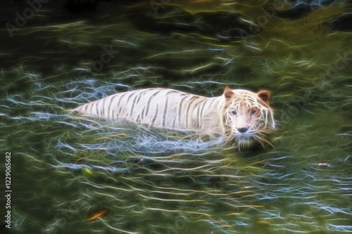 White Tiger (Panthera tigris tigris) in the water, captive, Singapore, Asia photo