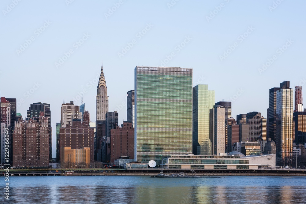 Skyline of Manhattan at dawn, view from Long Island City, Manhattan, New York City, New York, USA, North America Skyline of Manhattan at dawn, view from Long Island City, Manhattan, New York City, New York, USA, North America