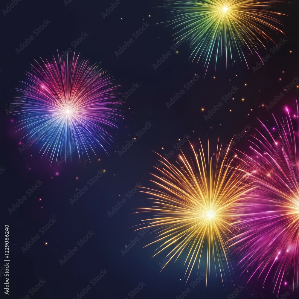 Fototapeta premium Colorful fireworks display against a dark night sky with vibrant explosions, AI generated