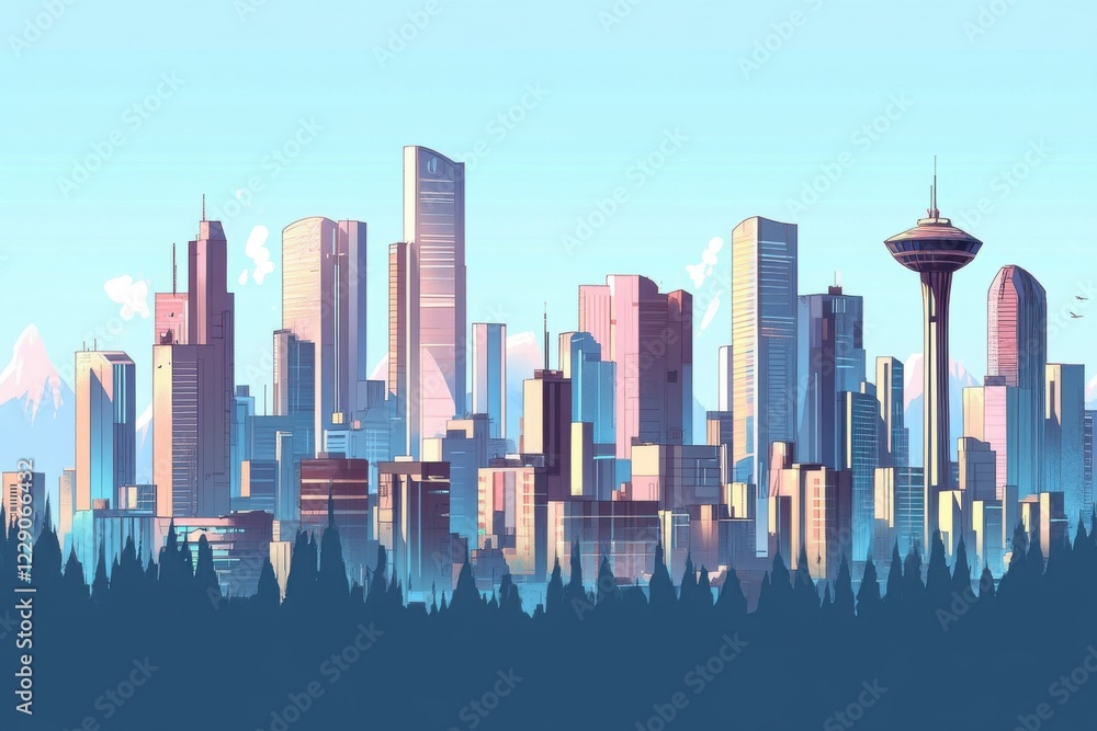 Fototapeta premium Futuristic cityscape with minimalistic design and modern architecture