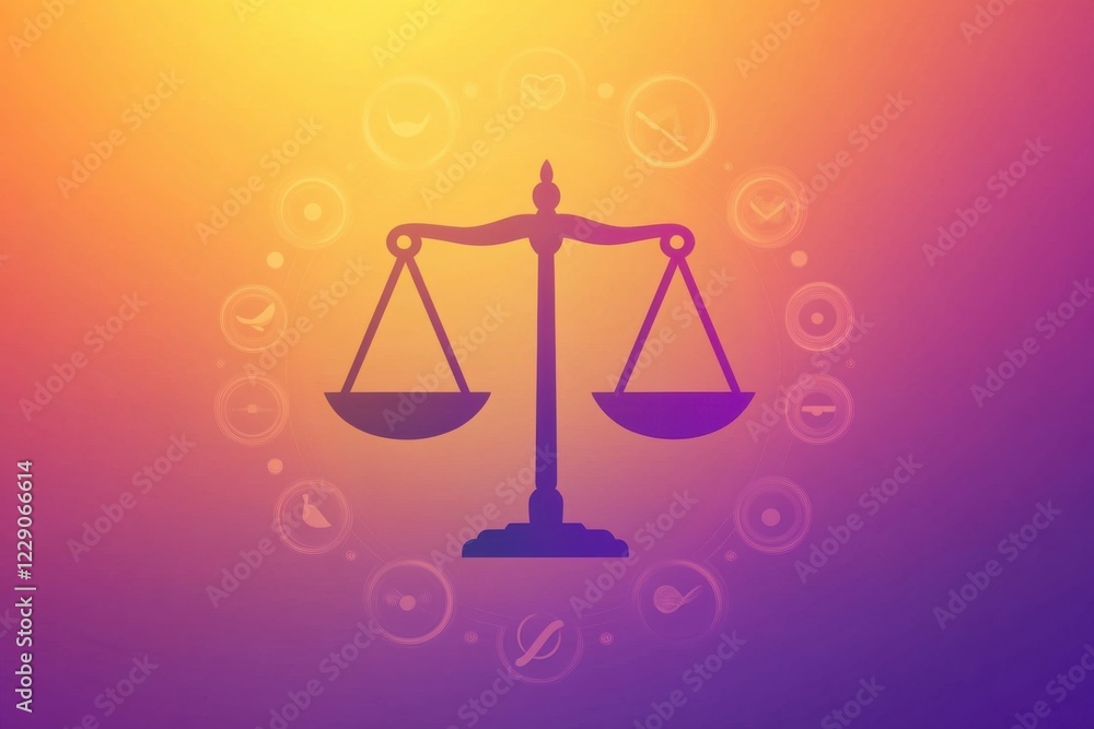 Minimalistic scale illustration representing balance and justice Minimalistic scale illustration representing balance and justice