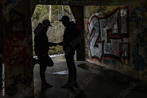 Symbolic image, drug deal, dark secret in a bunker, Ostallgäu Bavaria