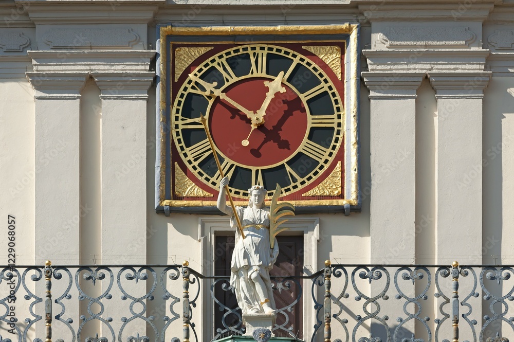 Fototapeta premium Astronomical clock on the baroque market facade of the town hall, built in 1704, Lüneburg, Lower Saxony, Germany, Europe