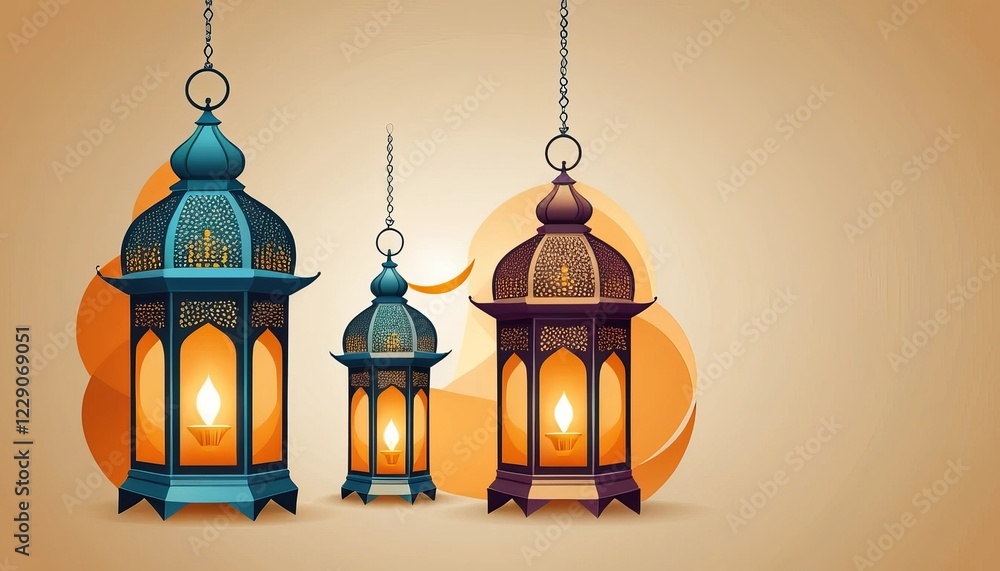 Obraz premium lanterns hanging on warm beige background for Ramadan celebration