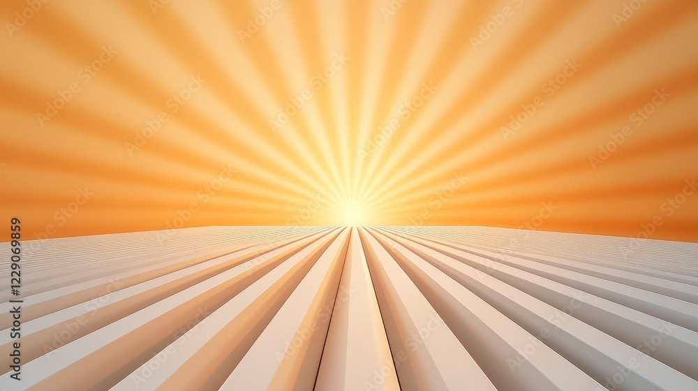 Obraz premium Vibrant Sunrise Over Abstract Landscape with Rays of Light and Perspective Lines