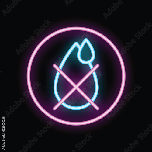 Neon sign representing a water drop crossed out, indicating a place where liquids are prohibited