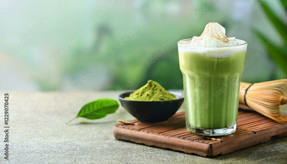Iced matcha latte green tea. Generated image Iced matcha latte green tea. Generated image