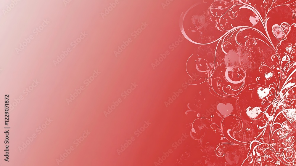 Red Background With White Floral Hearts Design Red Background With White Floral Hearts Design