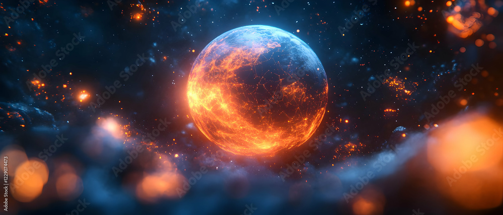 Obraz premium Fiery planet space nebula cosmic background