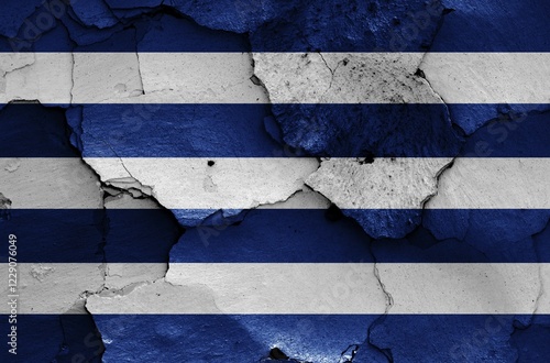 Flag of Cerro Largo Department painted on cracked wall