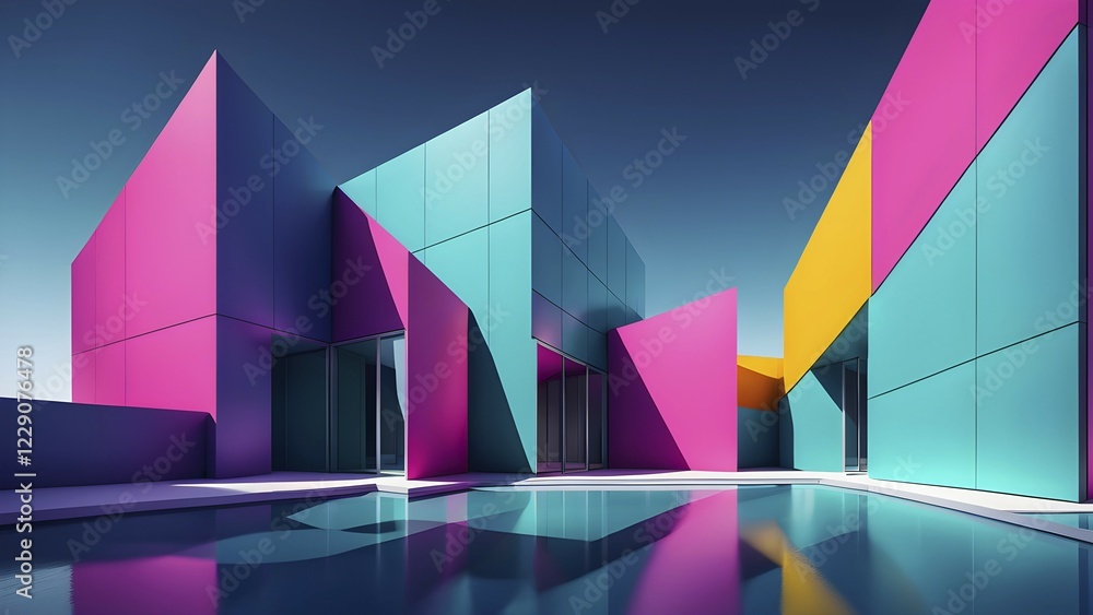 custom made wallpaper toronto digitalMinimalist architectural render composition of modern buildings in simple and clean geometric forms and vibrant colors, AI generated