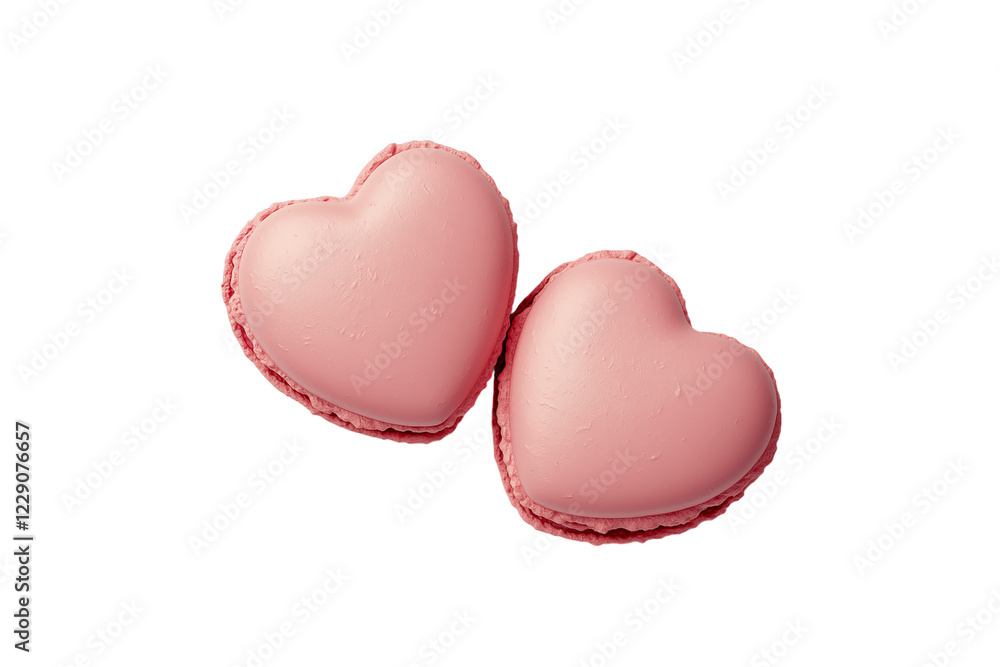 Two pink heart shaped macarons isolated on transparent background Generative Ai. Two pink heart shaped macarons isolated on transparent background Generative Ai.