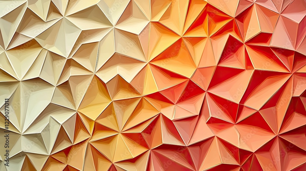 Fototapeta premium Warm colored polygonal shapes blend seamlessly, creating a geometric abstract background. Dominated by orange, red, and yellow tones, it conveys energy and vibrancy