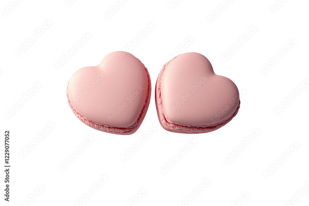 Fototapeta premium Two pink heart shaped macarons isolated on transparent background Generative Ai.