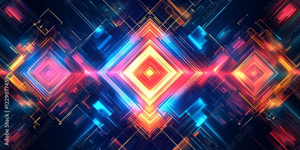 A colorful abstract geometric pattern featuring neon lights and dynamic shapes, creating a futuristic digital art effect. A colorful abstract geometric pattern featuring neon lights and dynamic shapes, creating a futuristic digital art effect.