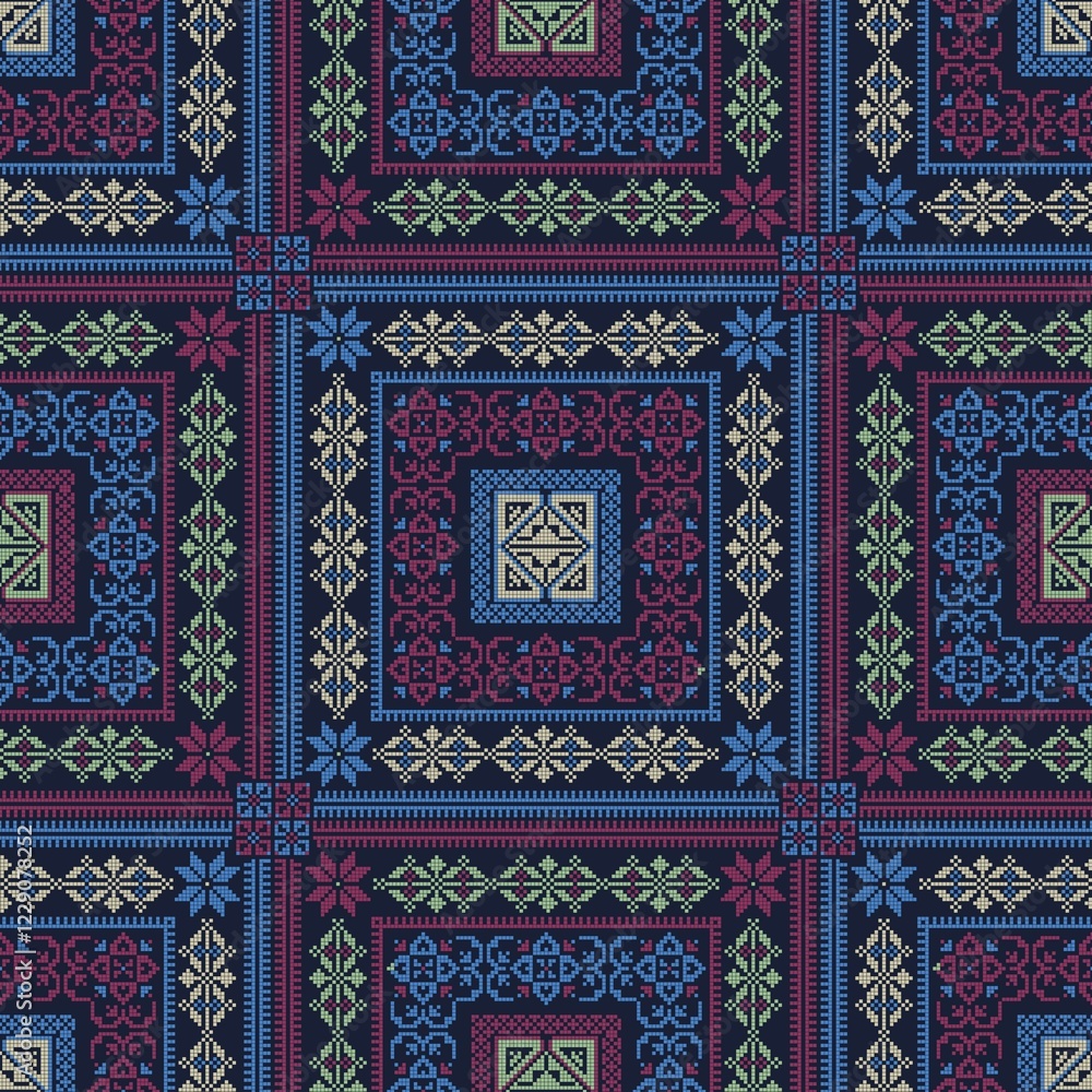 Seamless pattern design with traditional Palestinian embroidery motif Seamless pattern design with traditional Palestinian embroidery motif
