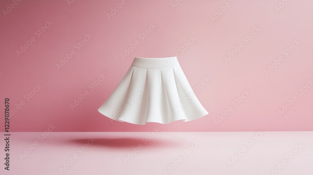 A smooth, white skirt placed gracefully on a pastel pink background, perfect for minimalist fashion photography. A smooth, white skirt placed gracefully on a pastel pink background, perfect for minimalist fashion photography.