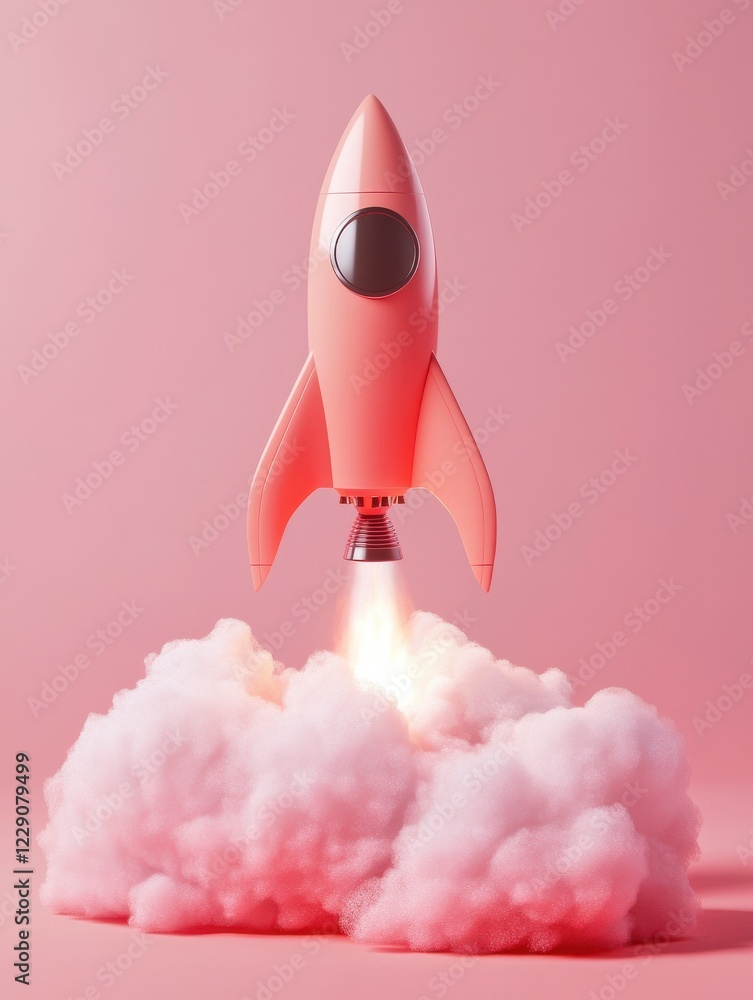 Fototapeta premium Launching new product or service. Technology development process. Space rocket launch. 3d render.