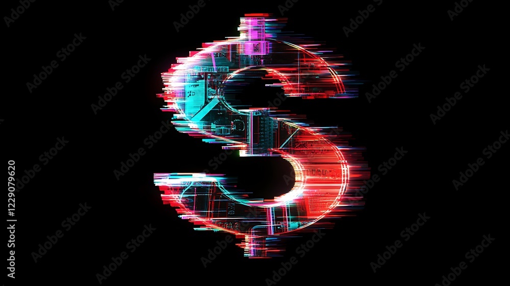 Obraz premium Dollar Sign Symbol with a Digital Glitch Effect
