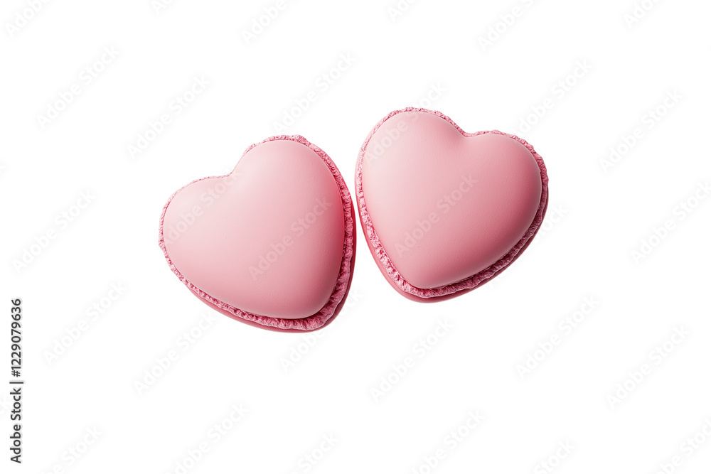 Two pink heart shaped macarons isolated on transparent background Generative Ai. Two pink heart shaped macarons isolated on transparent background Generative Ai.