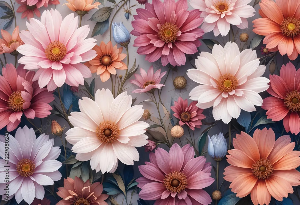 A digital art piece with colorful flowers painted in a seamless loop A digital art piece with colorful flowers painted in a seamless loop