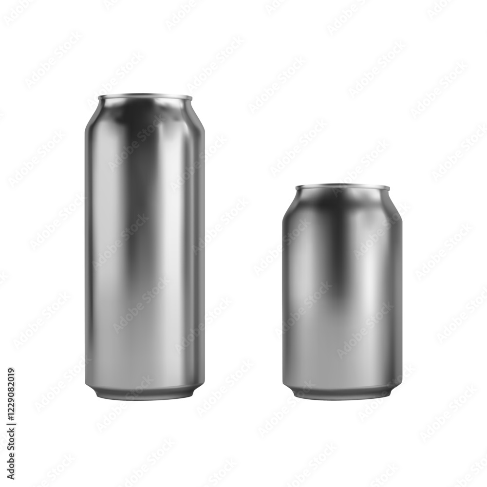 Realistic Tall and Short Silver Aluminum Beer and Soda Cans for Branding, Product Mockups, and Advertising. Vector illustration Realistic Tall and Short Silver Aluminum Beer and Soda Cans for Branding, Product Mockups, and Advertising. Vector illustration