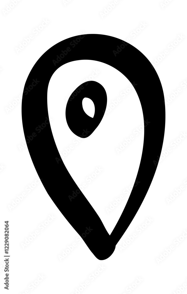 Doodle map pin, hand drawn navigation, sign location. Set isolated on white background.