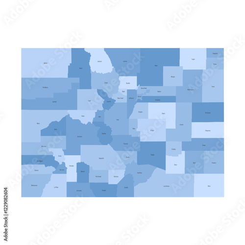 Colorado, CO - detailed political map of US state. Administrative map divided into counties. Blue map with county name labels. Vector illustration